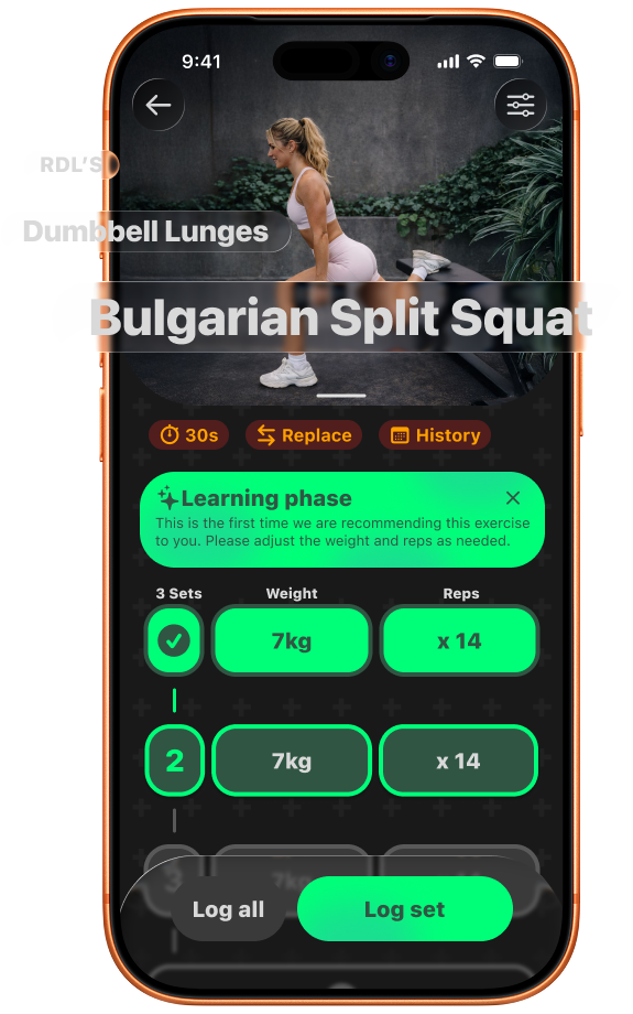 Bod AI exercise detail screen showing sets, reps, and form guidance